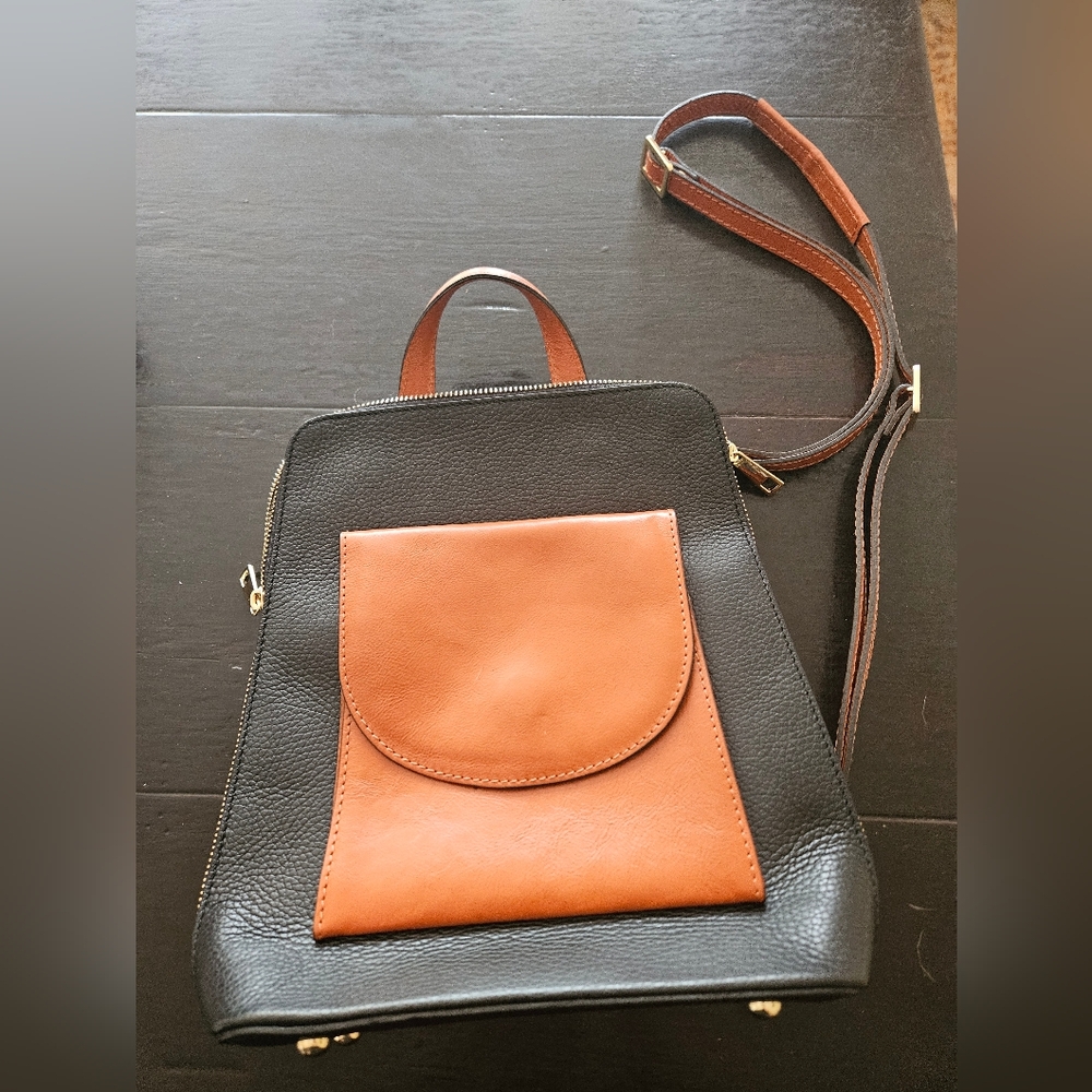Elegant Black and Brown Backpack with Structured Design
